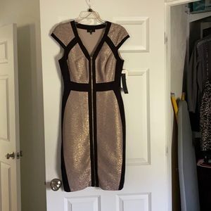 Dress, black and gold to the knee